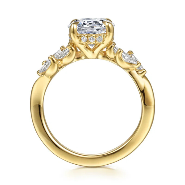 Gabriel & Co. Floral Nouveau 14K Yellow Gold Collette Round Cut Engagement Ring Image 2 SVS Fine Jewelry Oceanside, NY