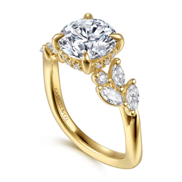 Gabriel & Co. Floral Nouveau 14K Yellow Gold Collette Round Cut Engagement Ring Image 3 SVS Fine Jewelry Oceanside, NY