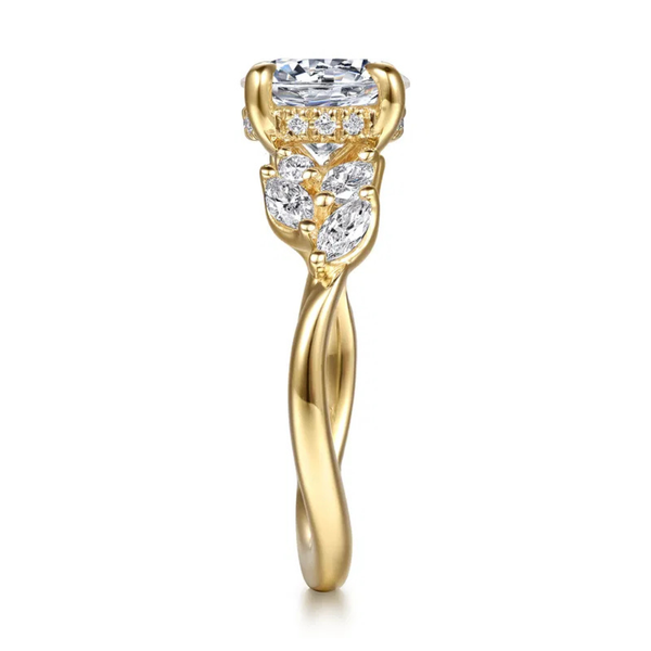 Gabriel & Co. Floral Nouveau 14K Yellow Gold Collette Round Cut Engagement Ring Image 4 SVS Fine Jewelry Oceanside, NY