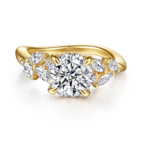 Gabriel & Co. Floral Nouveau 14K Yellow Gold Collette Round Cut Engagement Ring SVS Fine Jewelry Oceanside, NY