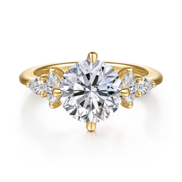 Gabriel & Co. Contemporary 14K Yellow Gold Colton Round Cut Engagement Ring SVS Fine Jewelry Oceanside, NY