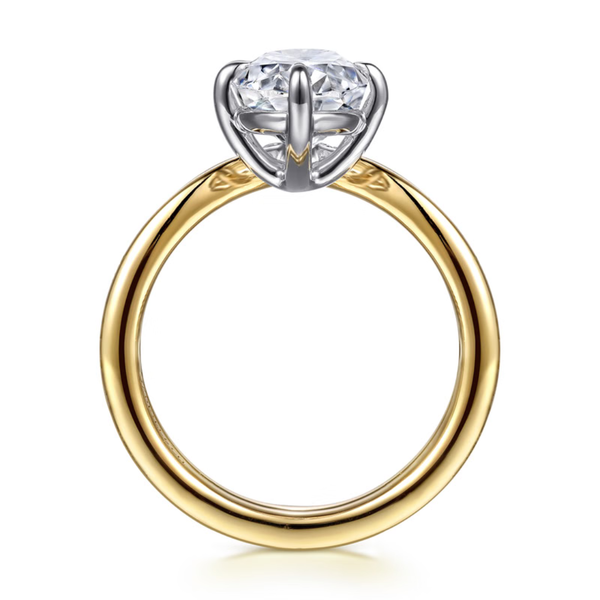 Gabriel & Co. Contemporary 14K White- Yellow Gold Crista Oval Cut Chevron Compass Prong Engagement Ring Image 2 SVS Fine Jewelry Oceanside, NY