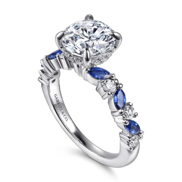 Gabriel & Co. Contemporary 14K White Gold Damiana Round Cut Sapphire Engagement Ring Image 3 SVS Fine Jewelry Oceanside, NY