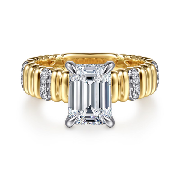 Gabriel & Co. Contemporary 14K White- Yellow Gold Danette Emerald Cut Engagement Ring SVS Fine Jewelry Oceanside, NY