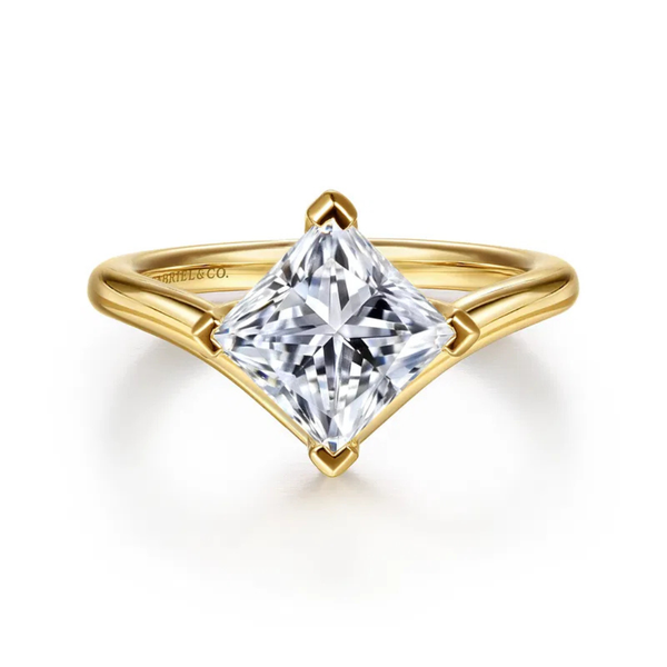 Gabriel & Co. Contemporary 14K Yellow Gold Dante Chevron Princess Cut Engagement Ring SVS Fine Jewelry Oceanside, NY