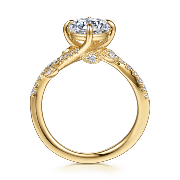 Gabriel & Co. Floral Nouveau 14K Yellow Gold Darcie Round Cut Engagement Ring Image 2 SVS Fine Jewelry Oceanside, NY