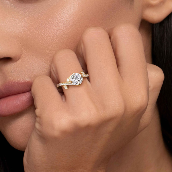 Gabriel & Co. Floral Nouveau 14K Yellow Gold Darcie Round Cut Engagement Ring Image 5 SVS Fine Jewelry Oceanside, NY