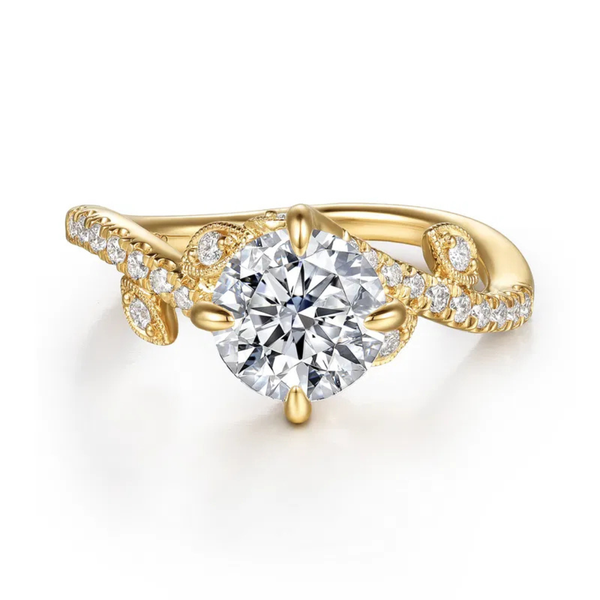 Gabriel & Co. Floral Nouveau 14K Yellow Gold Darcie Round Cut Engagement Ring SVS Fine Jewelry Oceanside, NY