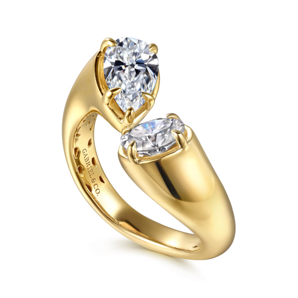 Gabriel & Co. Contemporary 14K Yellow Gold Delta Toi et Moi Pear Shape Engagement Ring Image 3 SVS Fine Jewelry Oceanside, NY