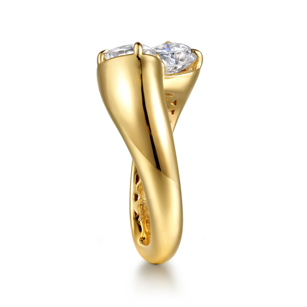 Gabriel & Co. Contemporary 14K Yellow Gold Delta Toi et Moi Pear Shape Engagement Ring Image 4 SVS Fine Jewelry Oceanside, NY