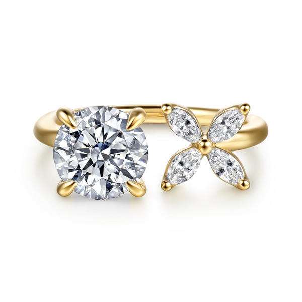 Gabriel & Co. Contemporary 14K Yellow Gold Desire Toi et Moi Round Shape Engagement Ring SVS Fine Jewelry Oceanside, NY