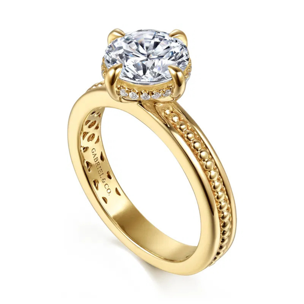 Gabriel & Co. Bujukan 14K Yellow Gold Eniko Round Shape Compass Prong Engagement Ring Image 3 SVS Fine Jewelry Oceanside, NY