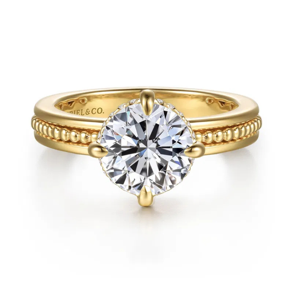Gabriel & Co. Bujukan 14K Yellow Gold Eniko Round Shape Compass Prong Engagement Ring SVS Fine Jewelry Oceanside, NY