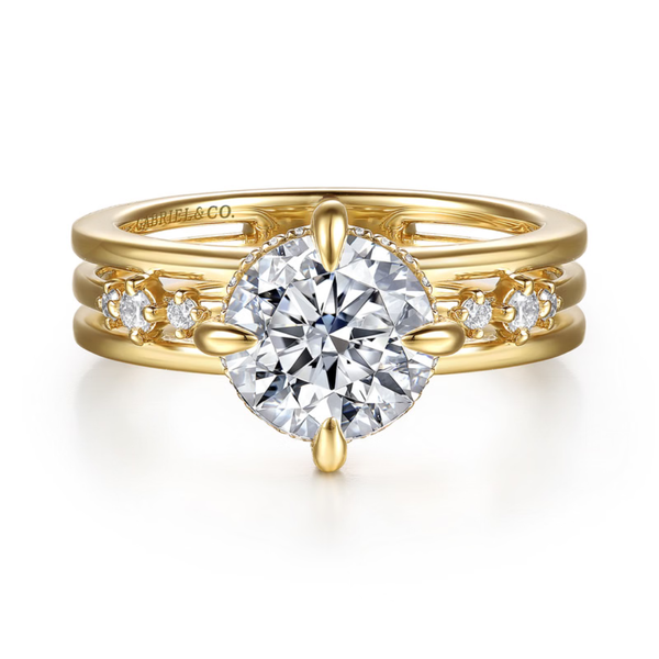Gabriel & Co. Contemporary 14K Yellow Gold Everlasting Shape Compass Prong Engagement Ring SVS Fine Jewelry Oceanside, NY