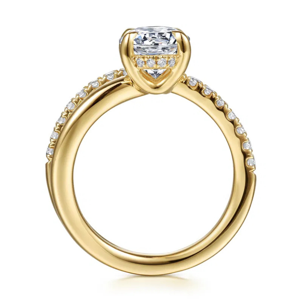 Gabriel & Co. Contemporary 14K Yellow Gold Frost Oval Shape Split Shank Engagement Ring Image 2 SVS Fine Jewelry Oceanside, NY