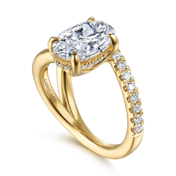 Gabriel & Co. Contemporary 14K Yellow Gold Frost Oval Shape Split Shank Engagement Ring Image 3 SVS Fine Jewelry Oceanside, NY