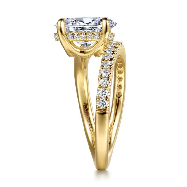 Gabriel & Co. Contemporary 14K Yellow Gold Frost Oval Shape Split Shank Engagement Ring Image 4 SVS Fine Jewelry Oceanside, NY