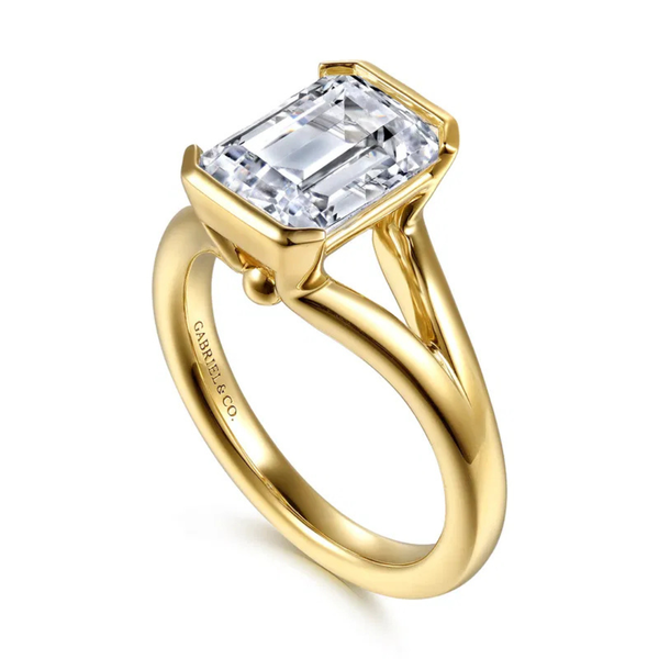 Gabriel & Co. Contemporary 14K Yellow Gold Giocanda Emerald Shape Split Shank Half Bezel Engagement Ring Image 3 SVS Fine Jewelry Oceanside, NY