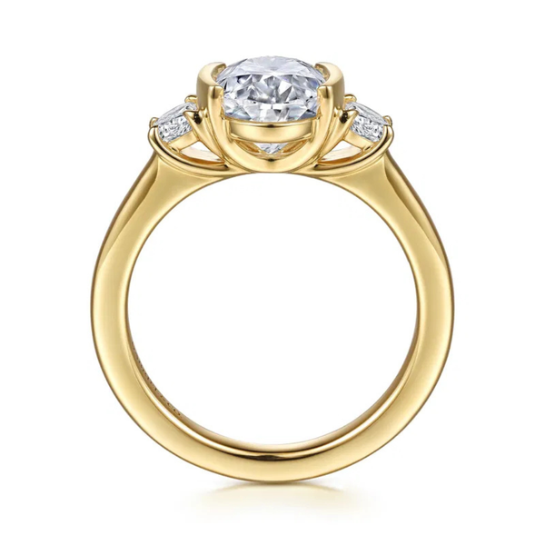 Gabriel & Co. Contemporary 14K Yellow Gold Colleen Oval Shape Half Bezel Three Stone Engagement Ring Image 2 SVS Fine Jewelry Oceanside, NY