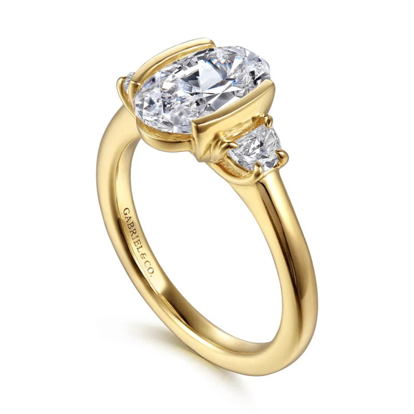 Gabriel & Co. Contemporary 14K Yellow Gold Colleen Oval Shape Half Bezel Three Stone Engagement Ring Image 3 SVS Fine Jewelry Oceanside, NY
