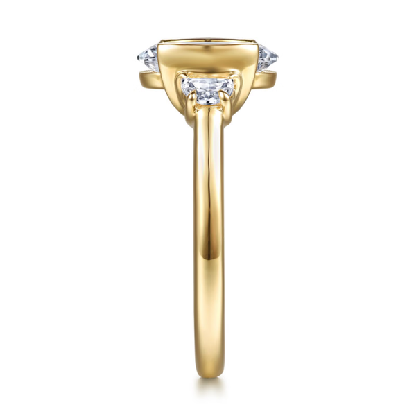 Gabriel & Co. Contemporary 14K Yellow Gold Colleen Oval Shape Half Bezel Three Stone Engagement Ring Image 4 SVS Fine Jewelry Oceanside, NY