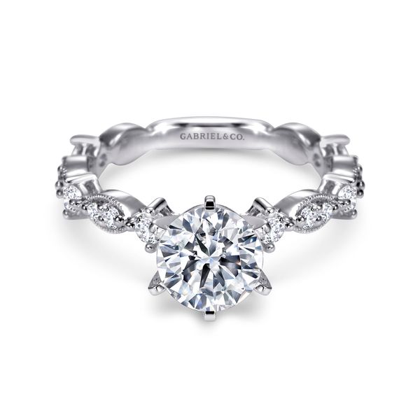 Gabriel & Co. Victorian White Gold Diamond Engagement Ring SVS Fine Jewelry Oceanside, NY