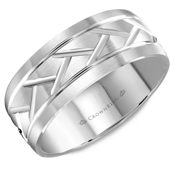 Crown Ring Men's 14K White Gold Wedding Band SVS Fine Jewelry Oceanside, NY