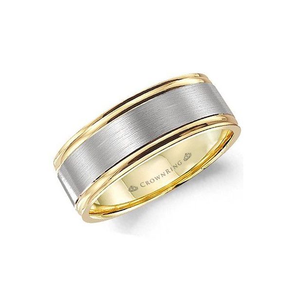 Crown Ring Men's 14K Yellow & White Gold Wedding Band SVS Fine Jewelry Oceanside, NY