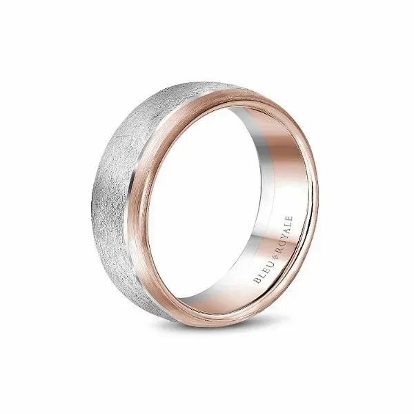 Bleu Royale Collection White & Rose Gold Wedding Band Image 2 SVS Fine Jewelry Oceanside, NY