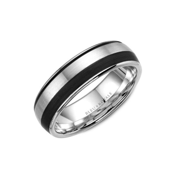 Bleu Royale Collection White Gold & Black Carbon Wedding Band SVS Fine Jewelry Oceanside, NY