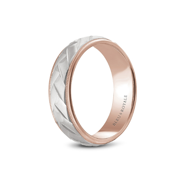 Bleu Royale Collection White & Rose Gold Wedding Band Image 2 SVS Fine Jewelry Oceanside, NY