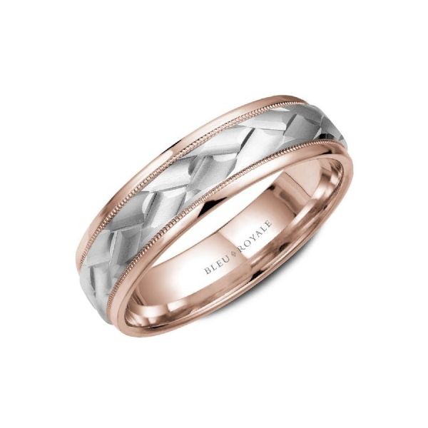 Bleu Royale Collection White & Rose Gold Wedding Band SVS Fine Jewelry Oceanside, NY