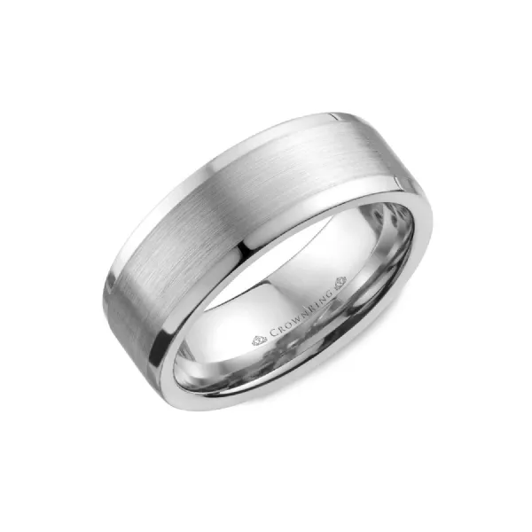 Crown Ring Men's 14K White Gold 8 mm Wedding Band SVS Fine Jewelry Oceanside, NY