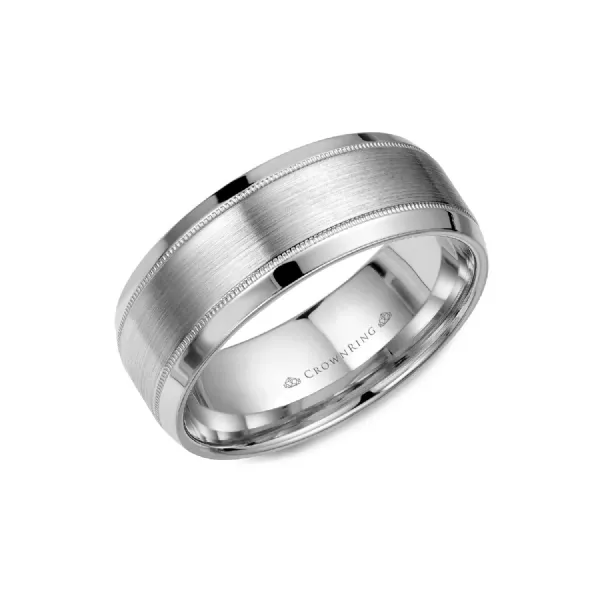 Crown Ring Men's 14K White Gold 8 mm Wedding Band SVS Fine Jewelry Oceanside, NY