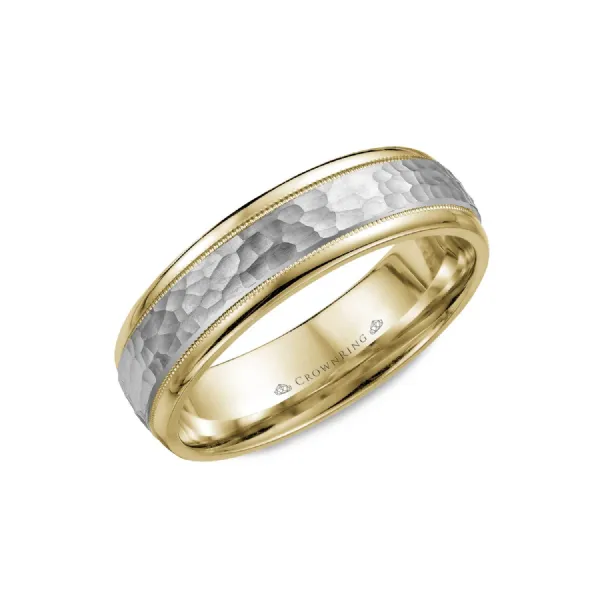 Crown Ring Men's 14K White & Yellow Gold Wedding Band SVS Fine Jewelry Oceanside, NY