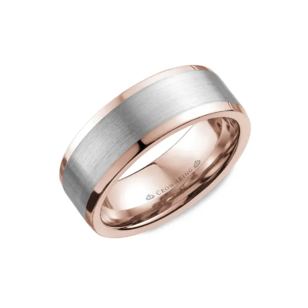 Crown Ring Men's 14K White & Rose Gold Wedding Band SVS Fine Jewelry Oceanside, NY