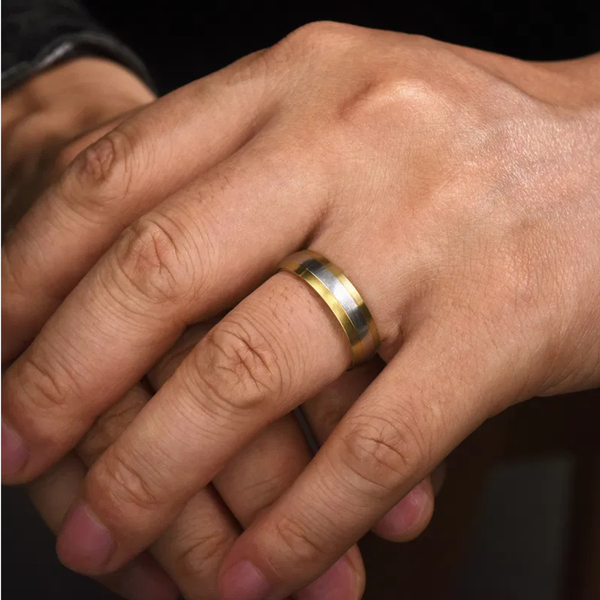 Gabriel Ezra Men's White & Yellow Gold Wedding Band Image 5 SVS Fine Jewelry Oceanside, NY