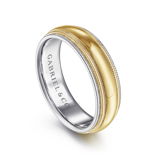 Gabriel Damien Men's White & Yellow Gold Wedding Band Image 3 SVS Fine Jewelry Oceanside, NY