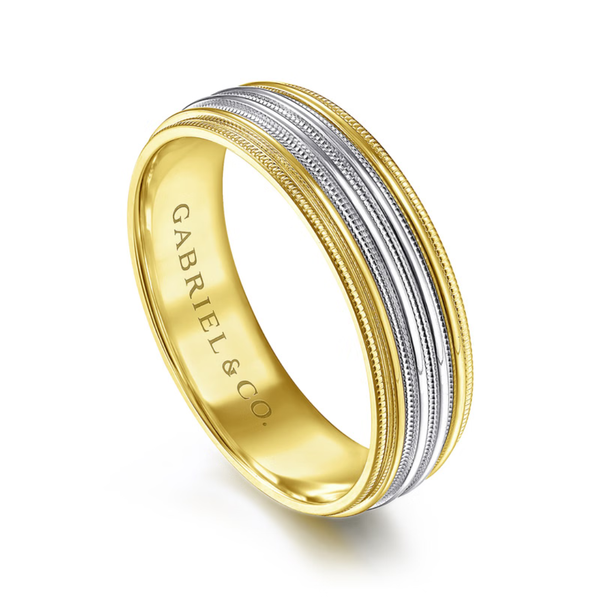 Gabriel Evan Men's White & Yellow Gold Wedding Band Image 3 SVS Fine Jewelry Oceanside, NY