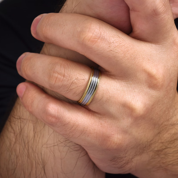 Gabriel Evan Men's White & Yellow Gold Wedding Band Image 5 SVS Fine Jewelry Oceanside, NY