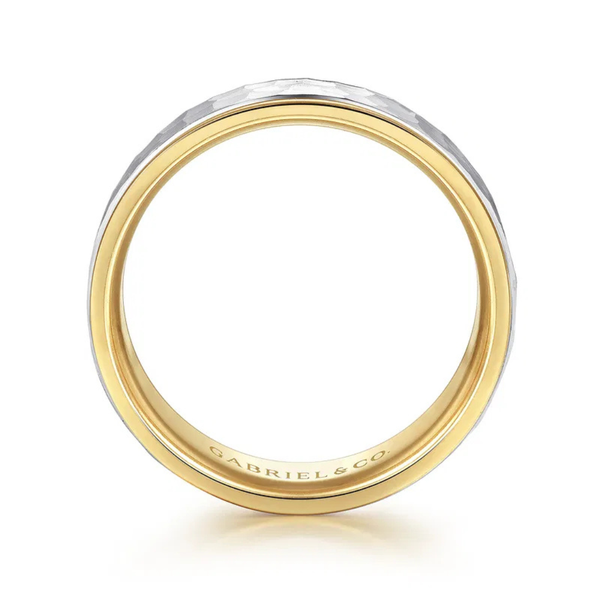 Gabriel & Co. Thomas - 14K White-Yellow Gold 8mm - Hammered Men's Wedding Band Image 2 SVS Fine Jewelry Oceanside, NY