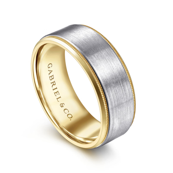 Gabriel Benjamin Men's White & Yellow Gold Wedding Band Image 3 SVS Fine Jewelry Oceanside, NY