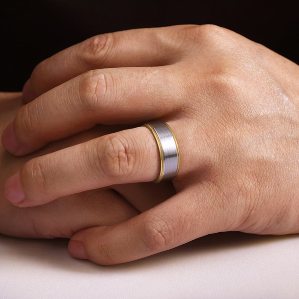 Gabriel Benjamin Men's White & Yellow Gold Wedding Band Image 5 SVS Fine Jewelry Oceanside, NY
