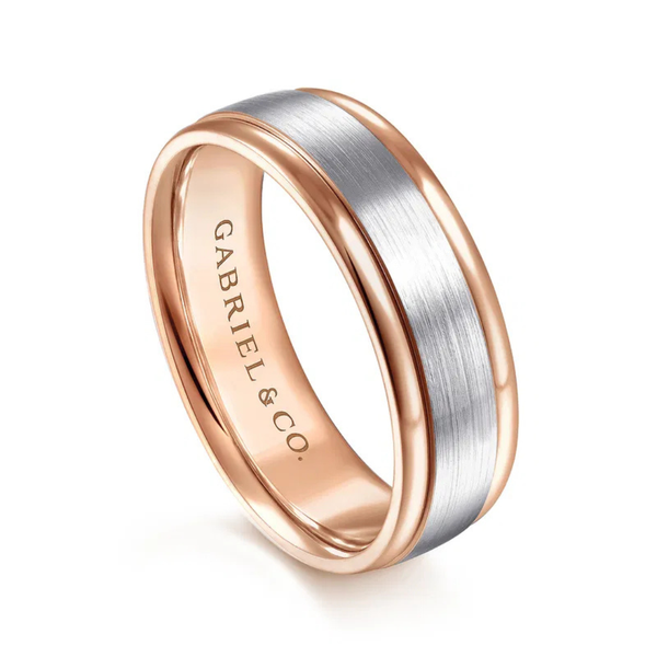 Gabriel David Men's White & Rose Gold Wedding Band Image 2 SVS Fine Jewelry Oceanside, NY
