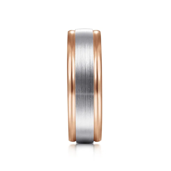 Gabriel David Men's White & Rose Gold Wedding Band Image 3 SVS Fine Jewelry Oceanside, NY