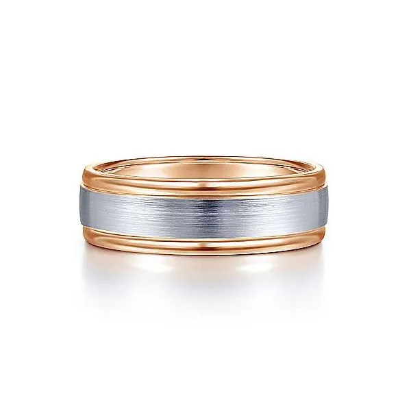 Gabriel David Men's White & Rose Gold Wedding Band SVS Fine Jewelry Oceanside, NY