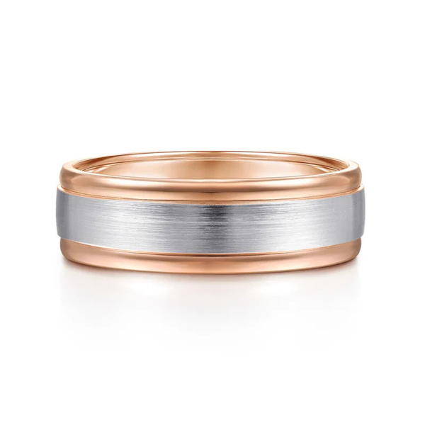 Gabriel David Men's White & Rose Gold Wedding Band SVS Fine Jewelry Oceanside, NY