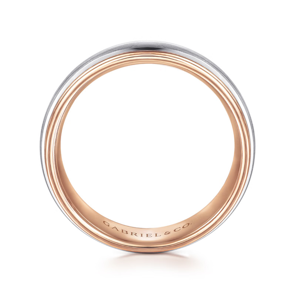 Gabriel Derek Men's White & Rose Gold Wedding Band Image 2 SVS Fine Jewelry Oceanside, NY
