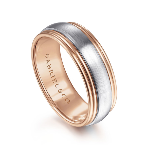 Gabriel Derek Men's White & Rose Gold Wedding Band Image 3 SVS Fine Jewelry Oceanside, NY