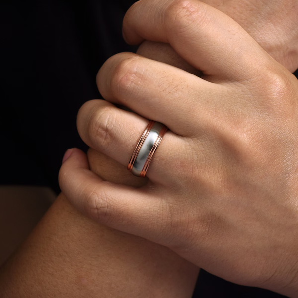 Gabriel Derek Men's White & Rose Gold Wedding Band Image 5 SVS Fine Jewelry Oceanside, NY